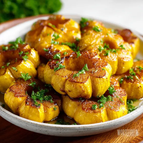 A bowl of food with a recipe for patty pan squash.