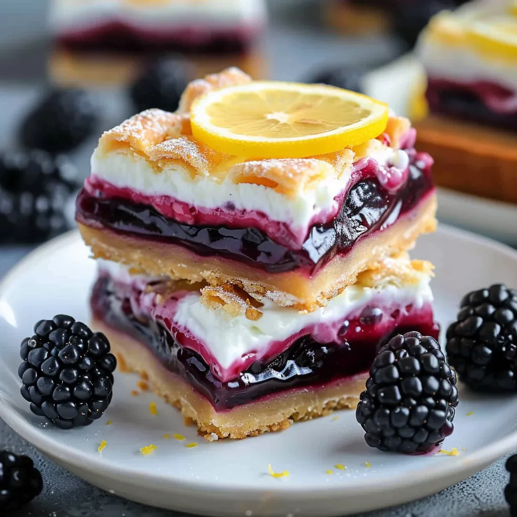 A plate of blackberry lemon curd bars.