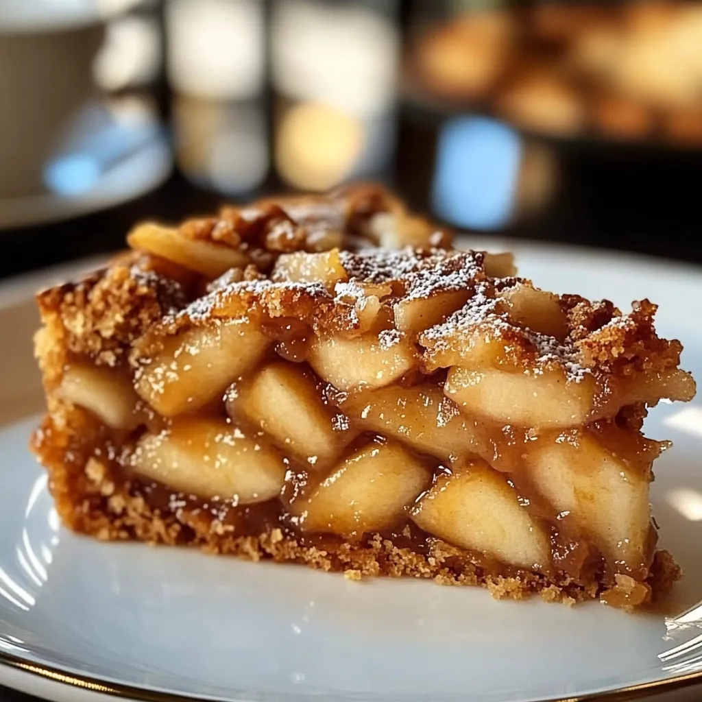 A slice of Swedish apple cake on a plate.