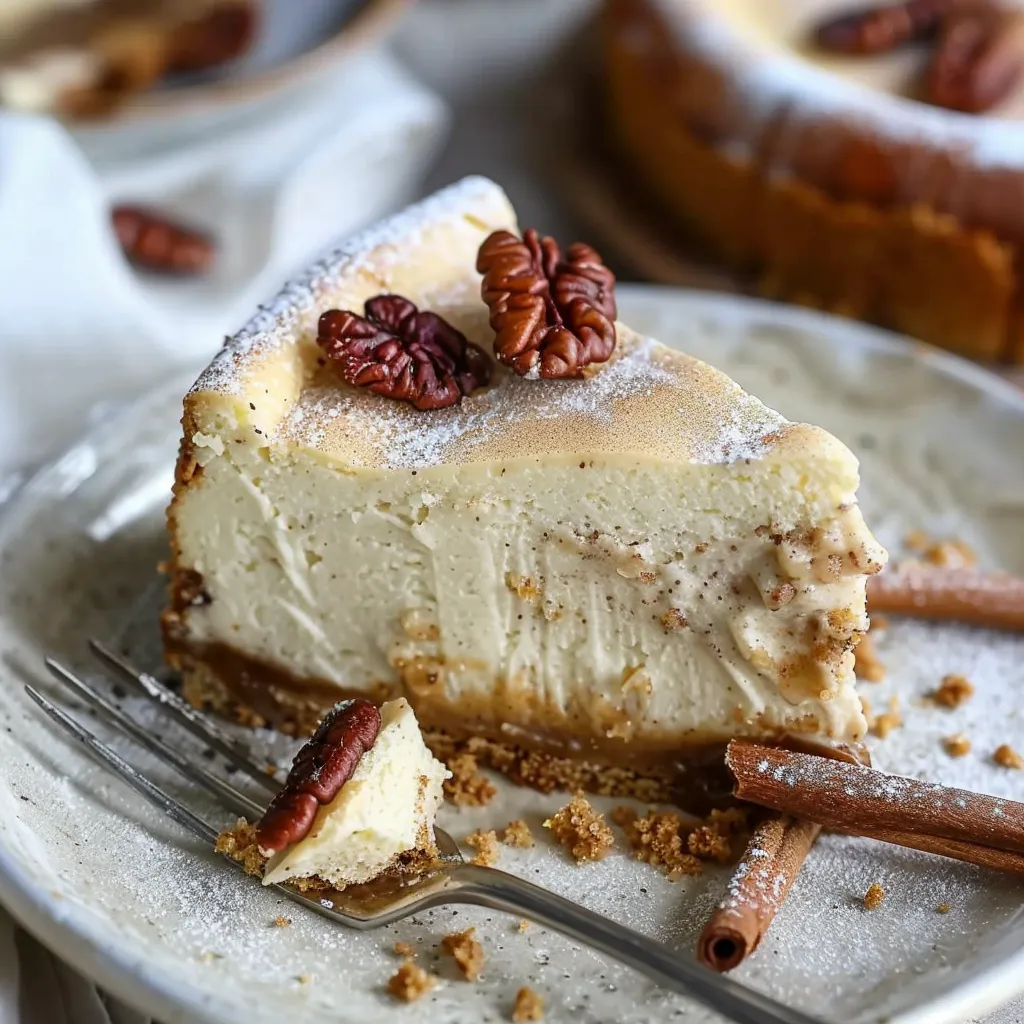 A slice of vanilla bean brown butter cheesecake.