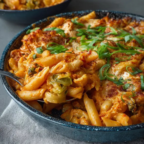 A dish of pasta with broccoli and beans.