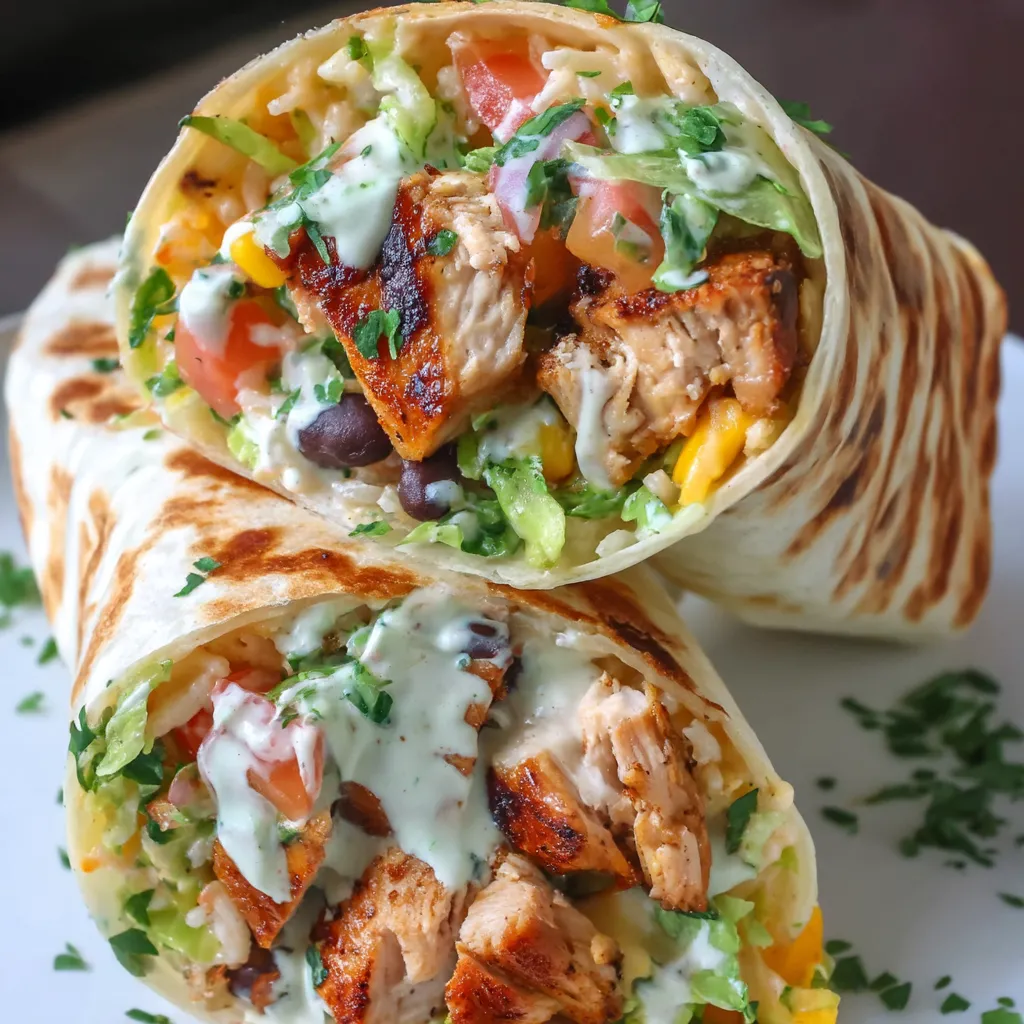 A burrito with chicken and lettuce.
