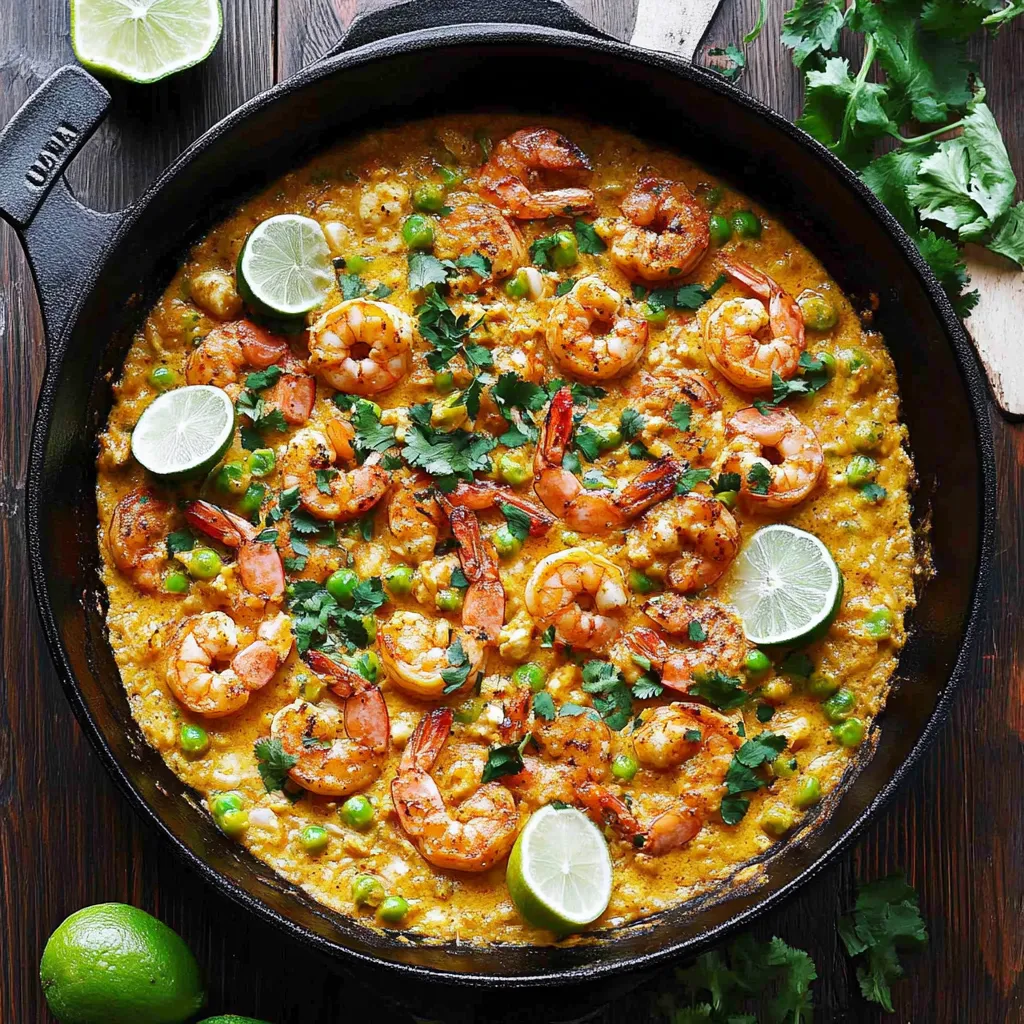 A pan of shrimp and creamed corn.