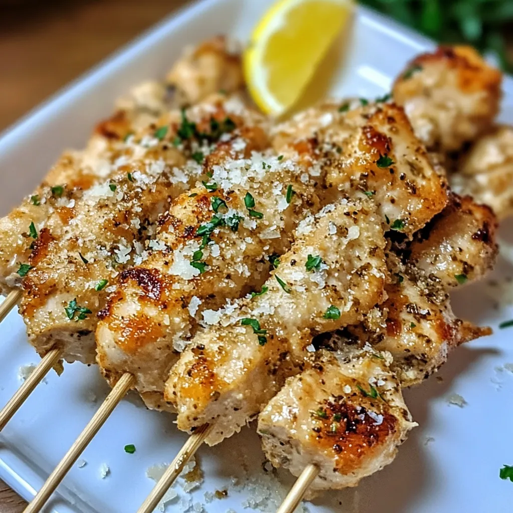 Air fryer garlic parmesan chicken skewers.