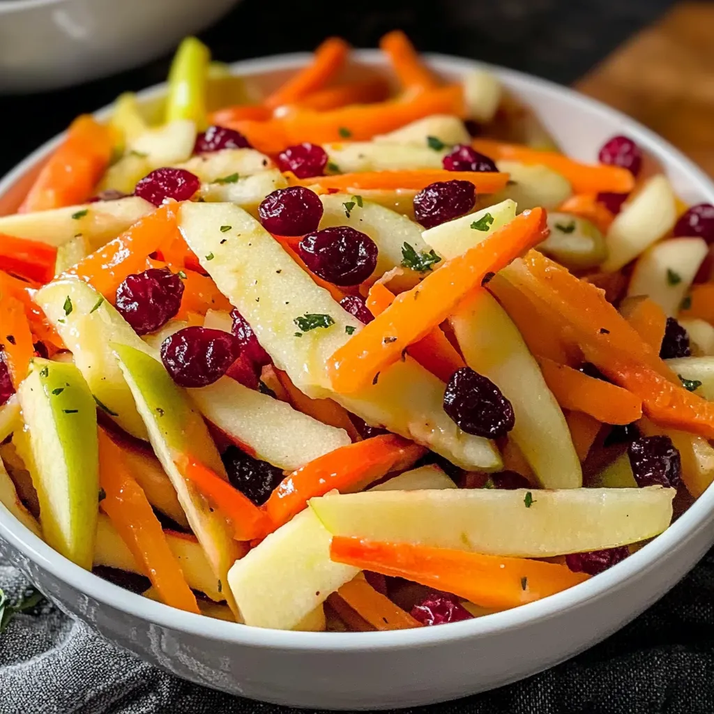 A bowl of fruit salad with apples, cranberries, and carrots.