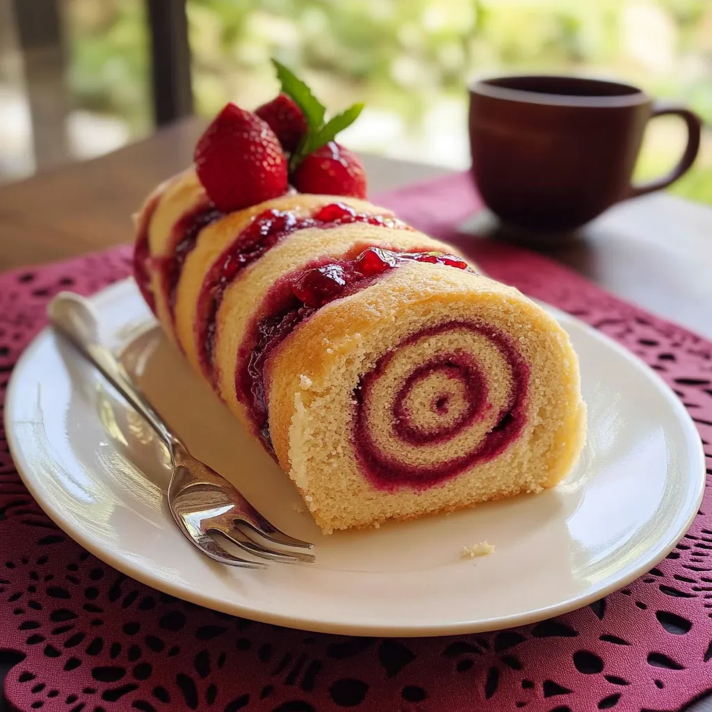 A cake with strawberries and jam on it.