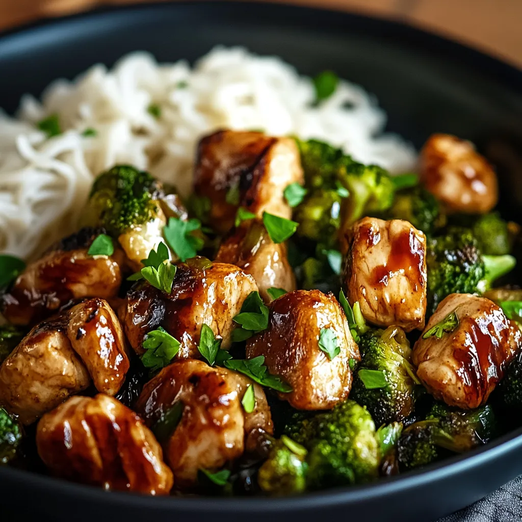 A bowl of chicken and broccoli.