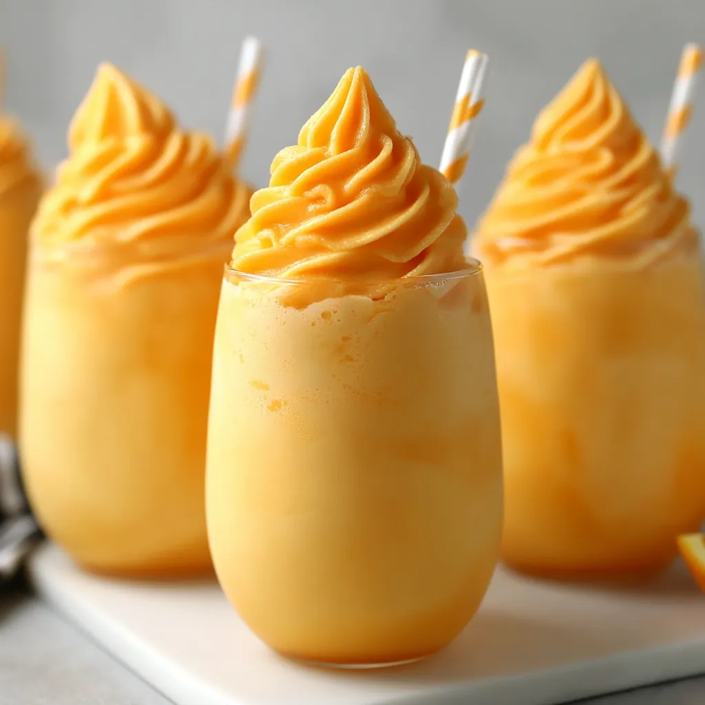 A glass of orange whip with a straw in it.