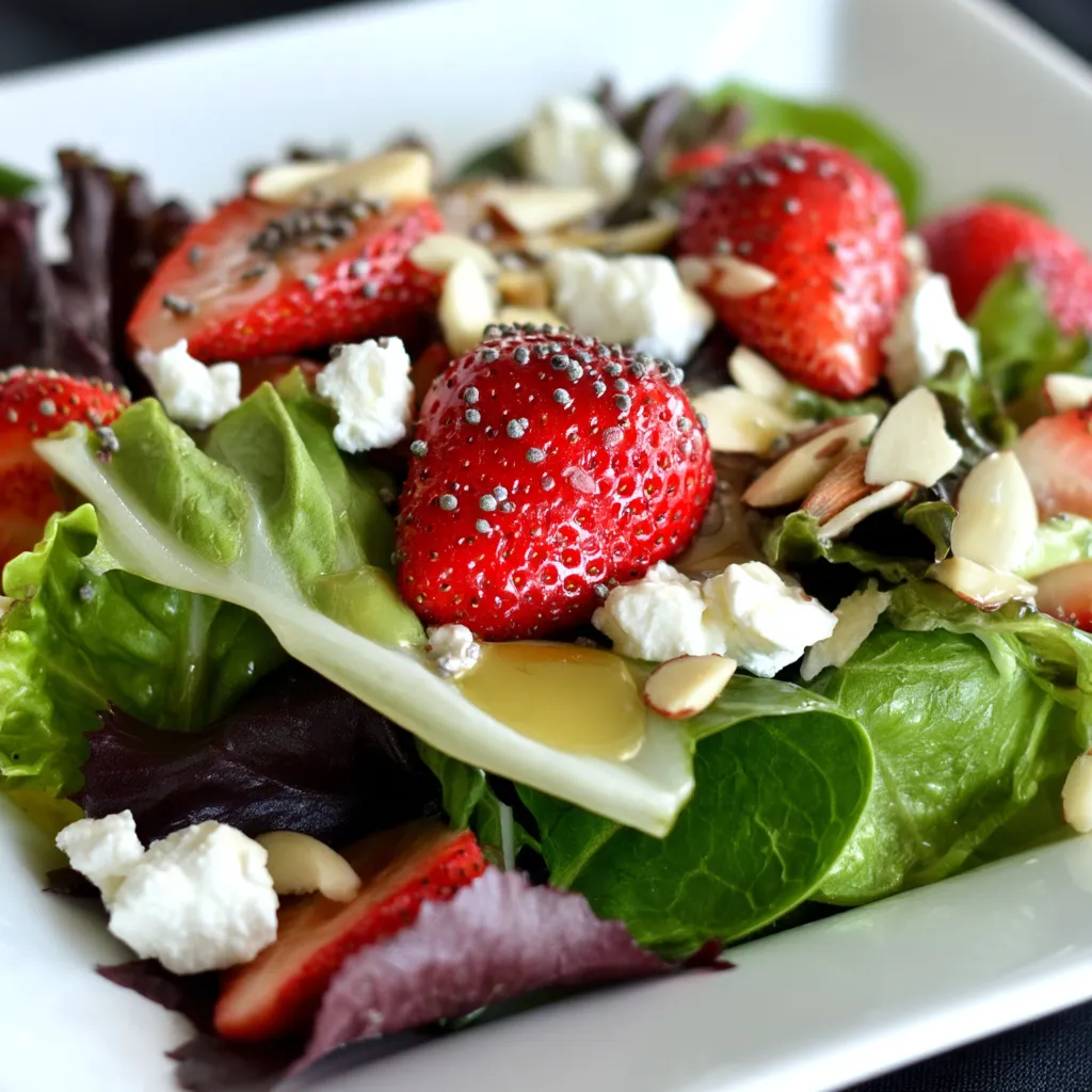 A plate of salad with strawberries and nuts.