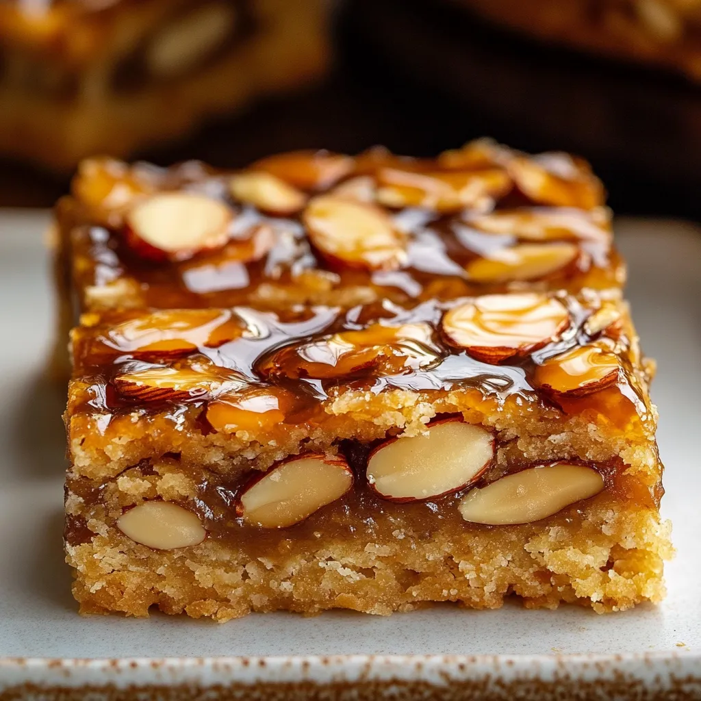 A slice of honey caramel almond shortbread bars.