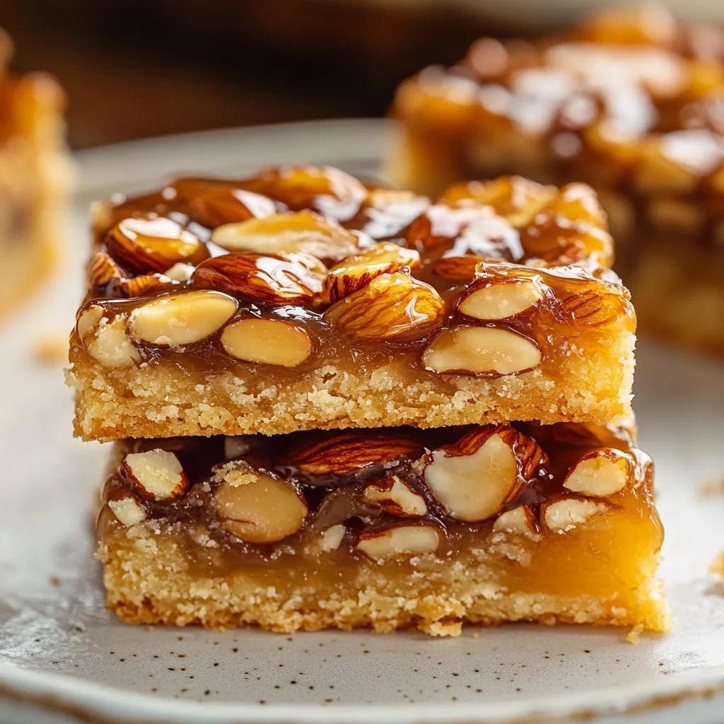 A close up of a dessert with almonds and caramel.