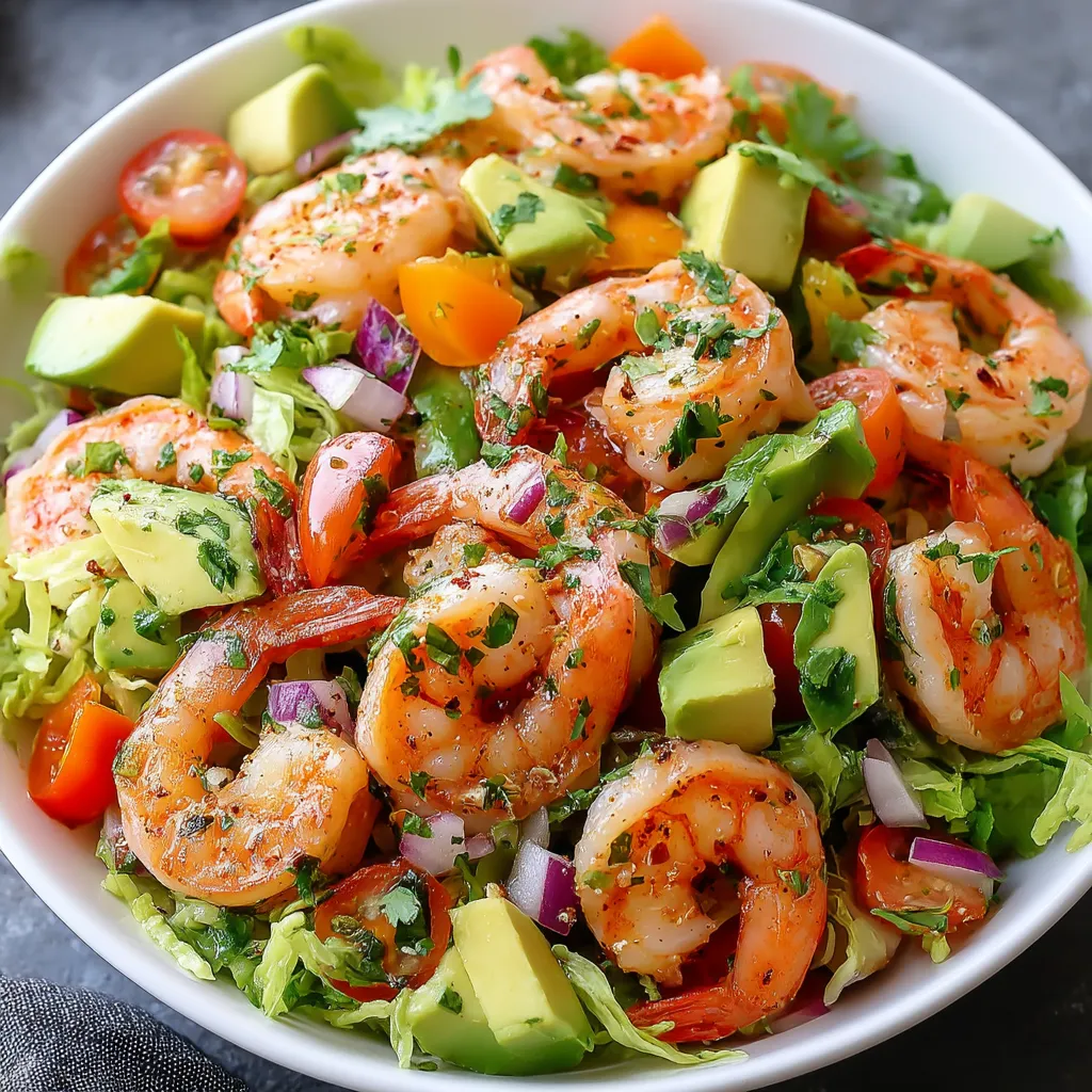 A bowl of shrimp avocado salad.