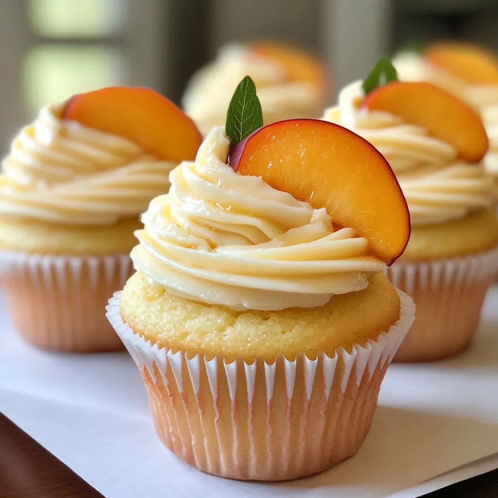 A cupcake with a peach on top.