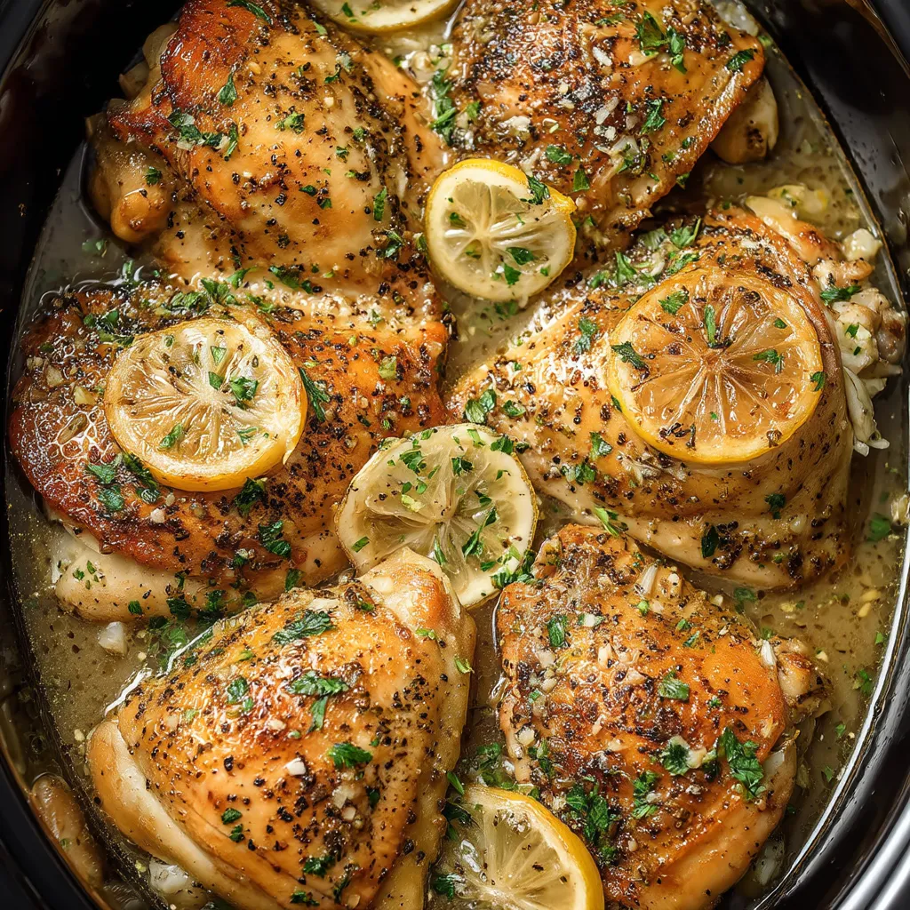 Slow cooker lemon garlic chicken.