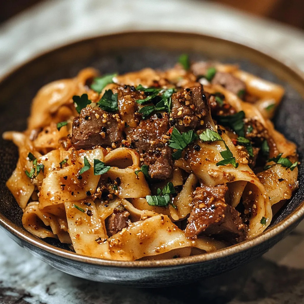 A bowl of cumin lamb noodles.