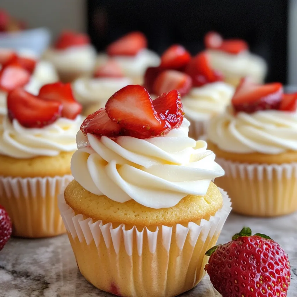 A cupcake with a strawberry on top.