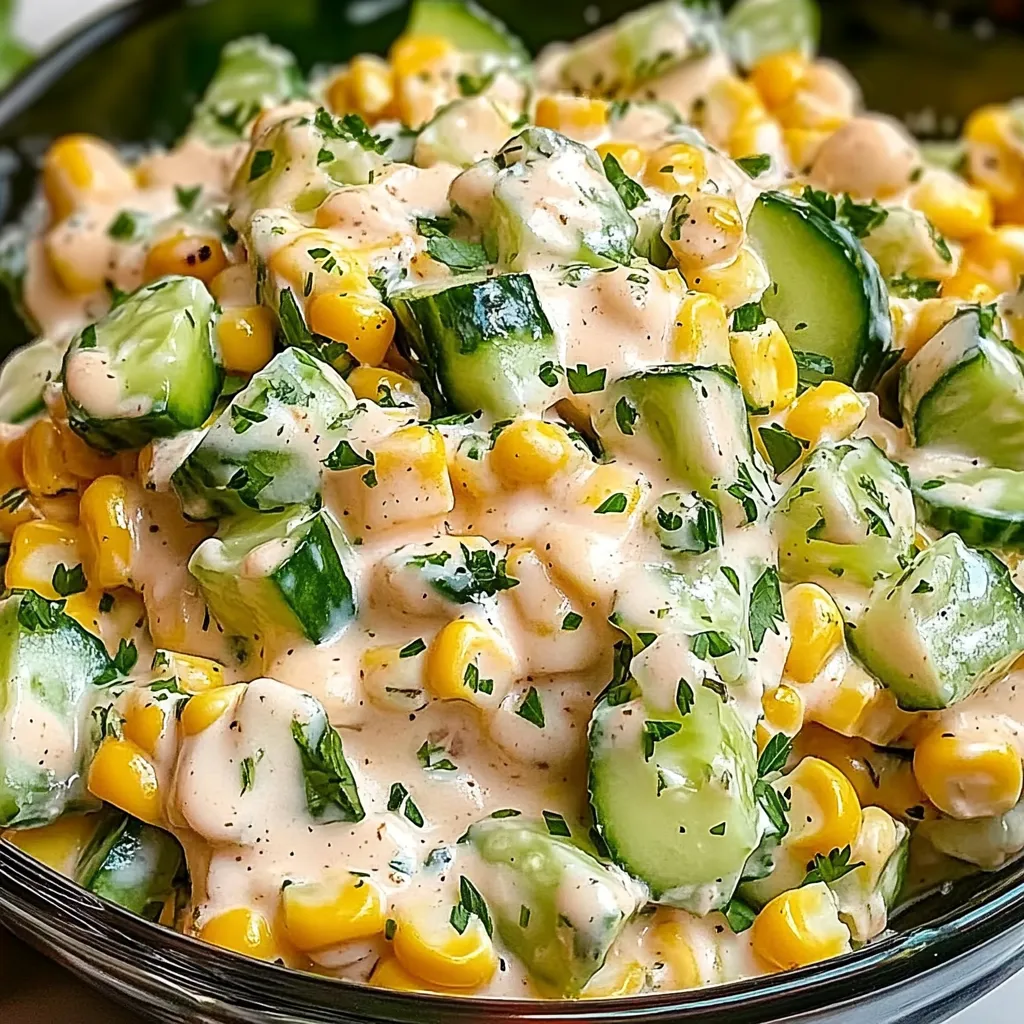 A bowl of creamy and zesty street corn cucumber salad.