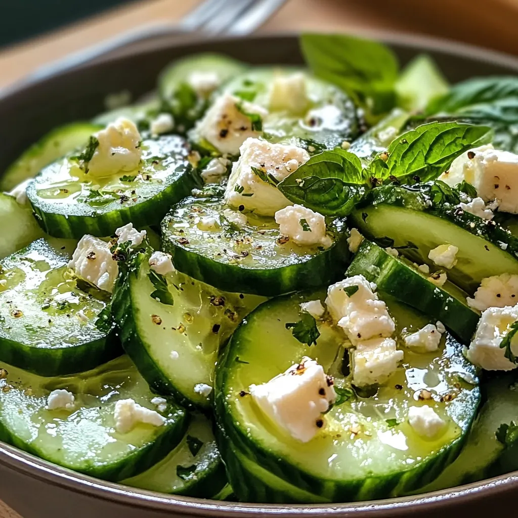A bowl of cucumber feta salad.