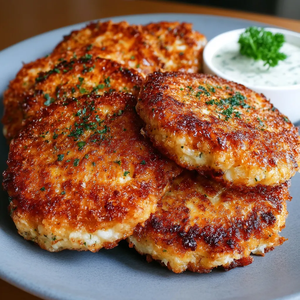 Crispy cheesy chicken ranch patties on a plate.