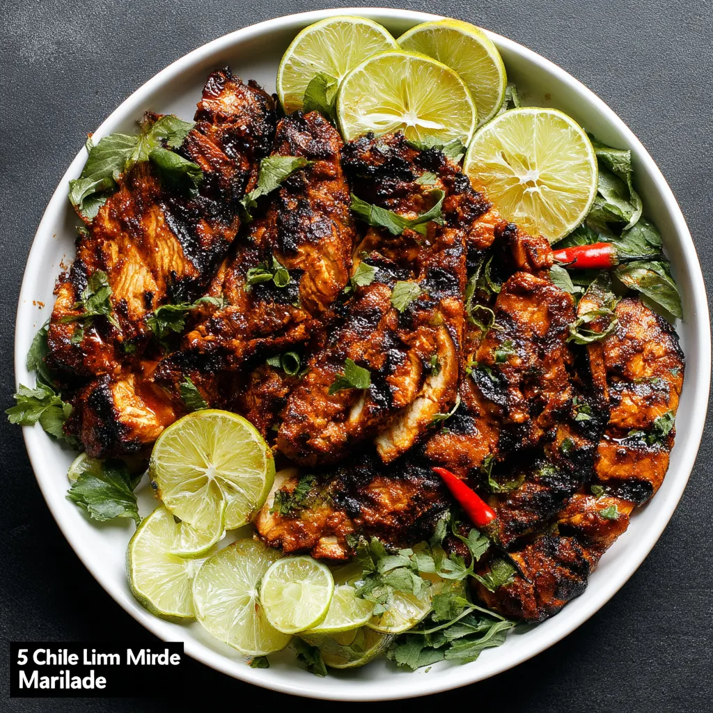 A plate of food with a 5-Minute Zesty Chili Lime Marinade.