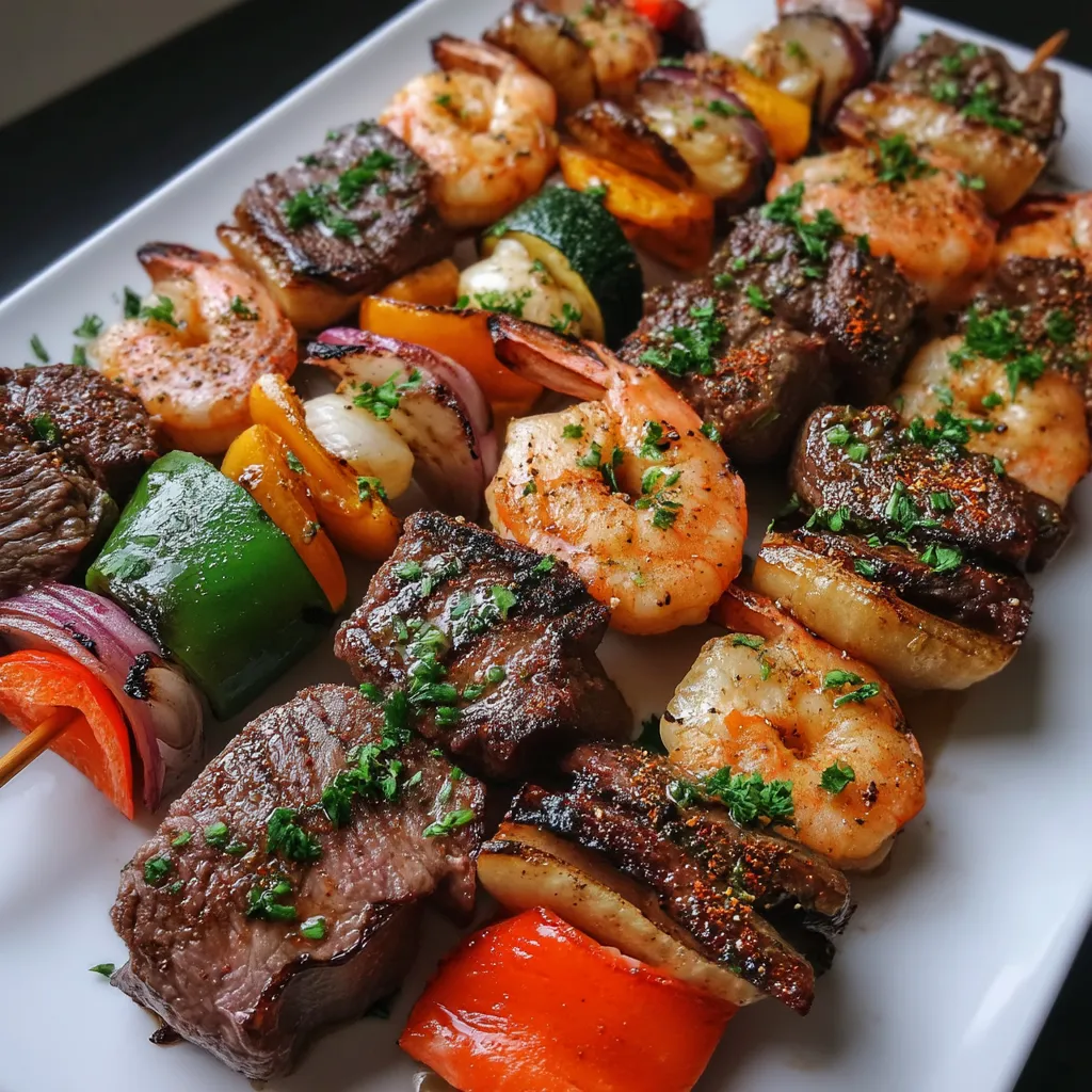 Grilled Steak & Shrimp Kabobs.
