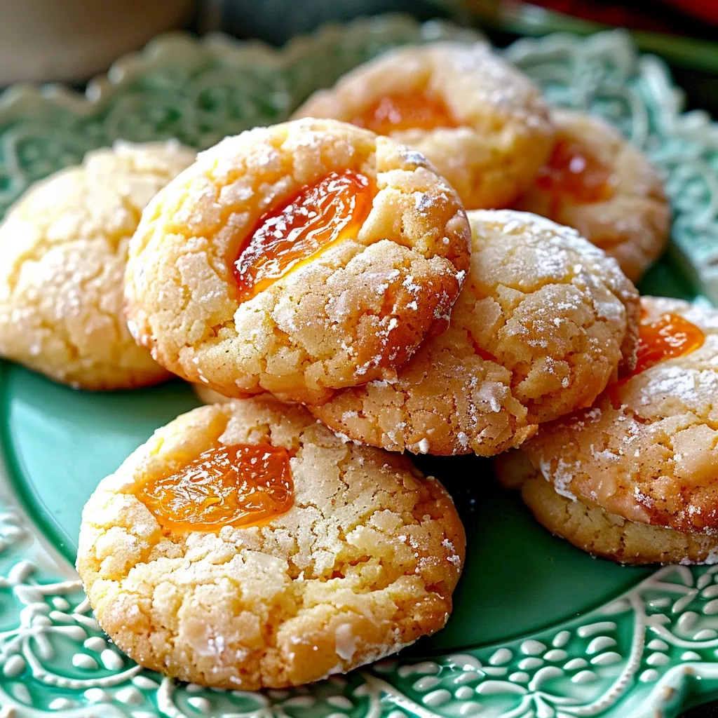 A plate of cookies with apricot jam on top.