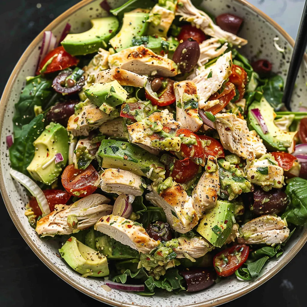 A bowl of Greek Avocado Chicken Salad.