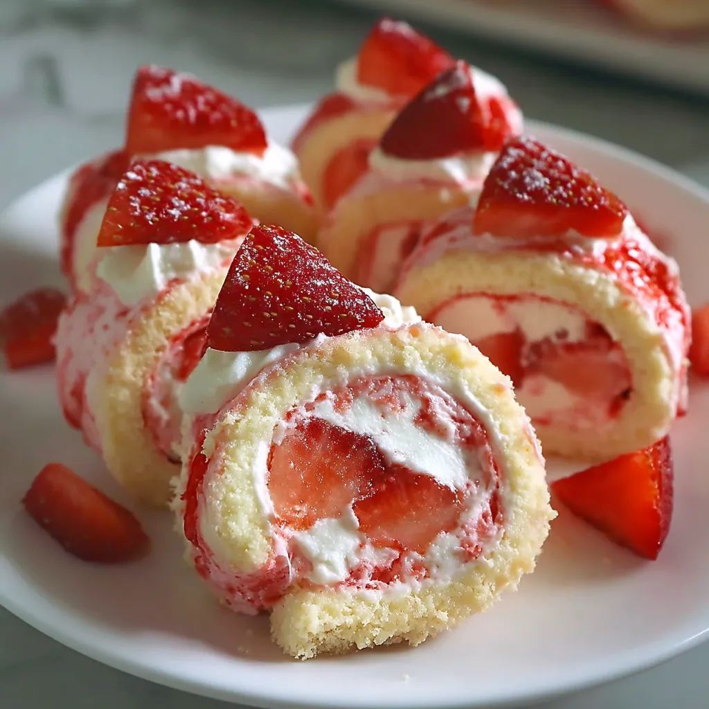 A plate of strawberry shortcake cheesecake rolls.