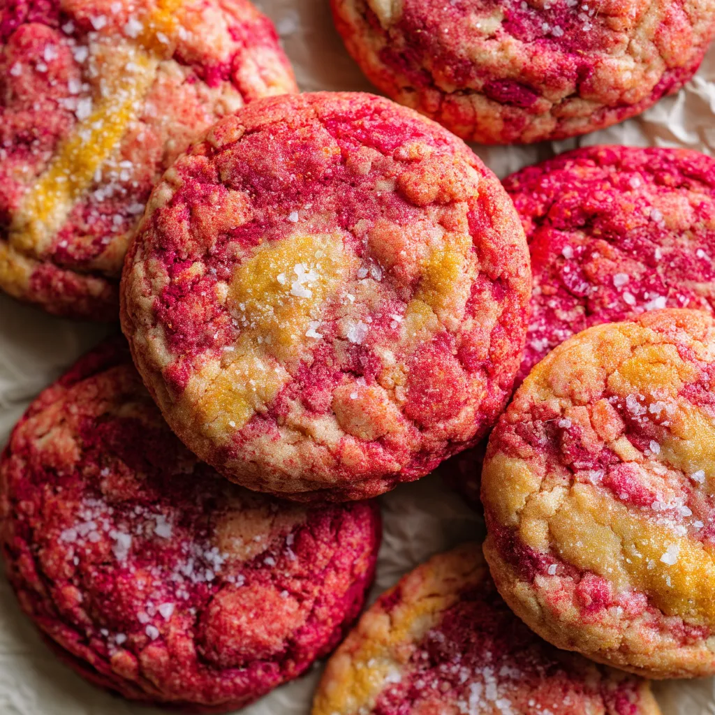 A pile of red and yellow cookies.