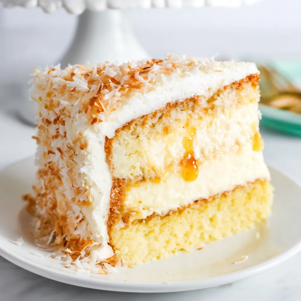 A slice of coconut custard cake.