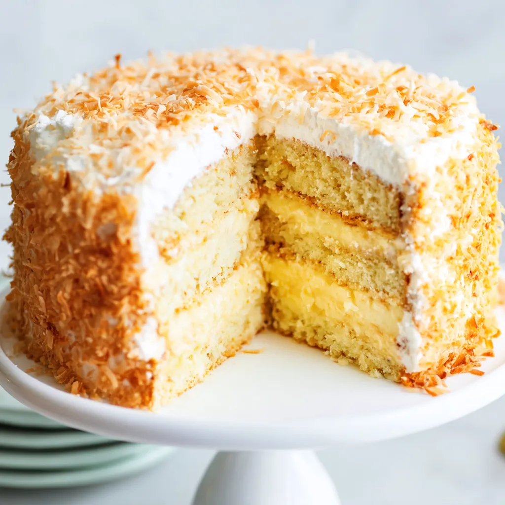 A slice of coconut custard cake.