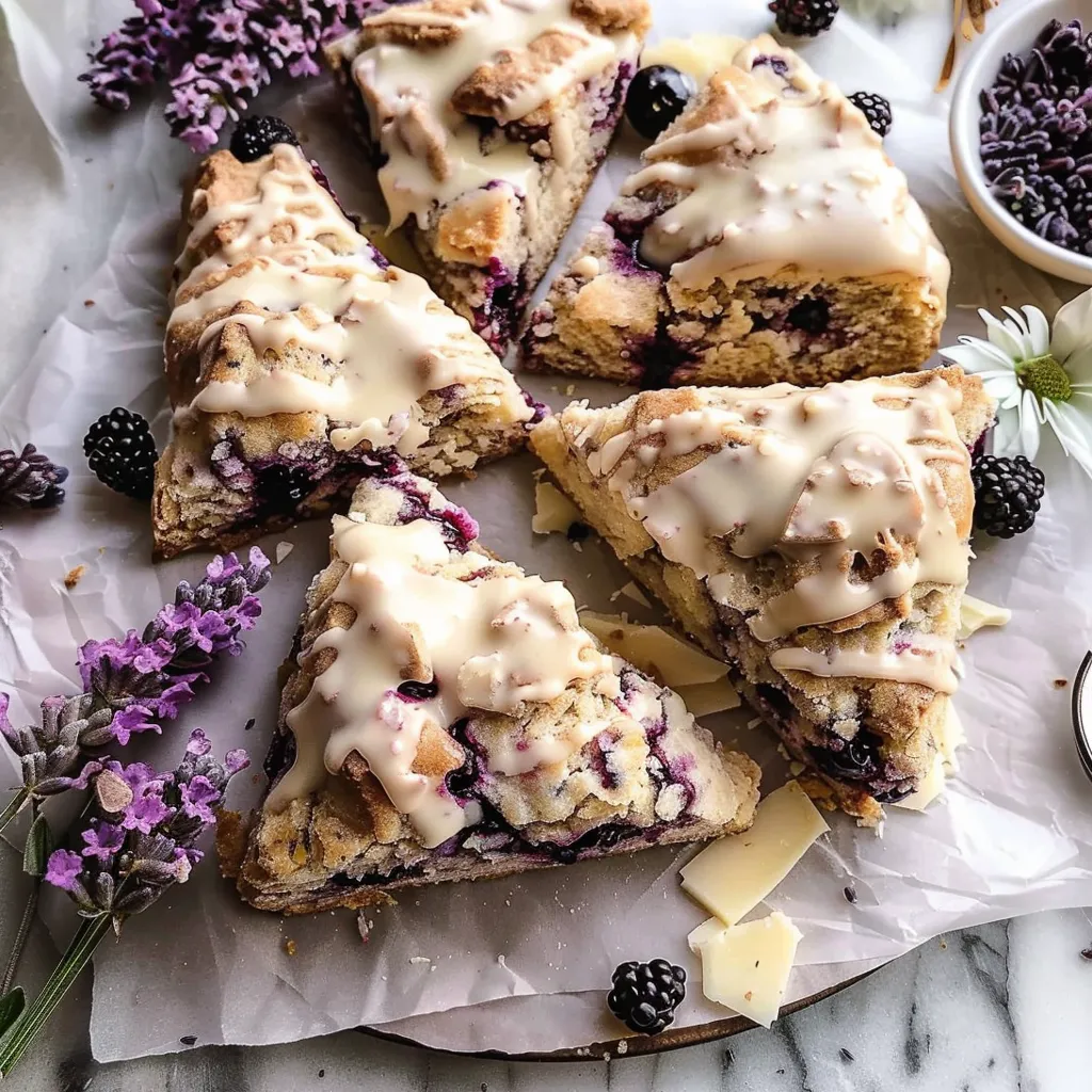A slice of blackberry lavender white chocolate scones.