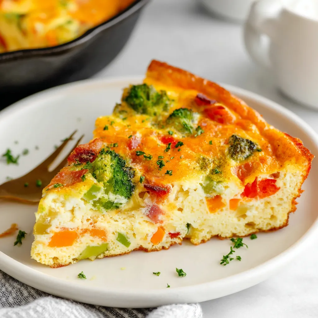 A slice of broccoli and cheese frittata.