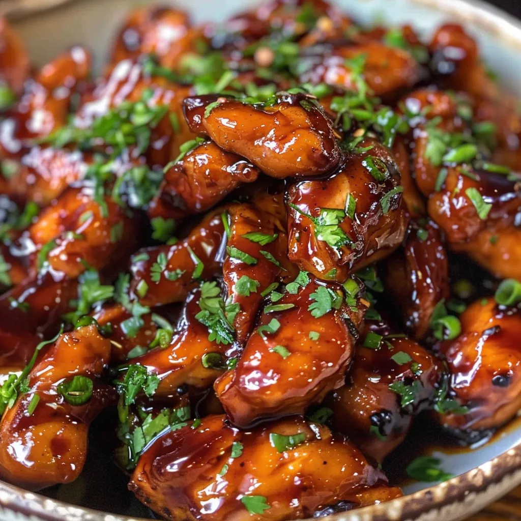 A bowl of bourbon chicken.