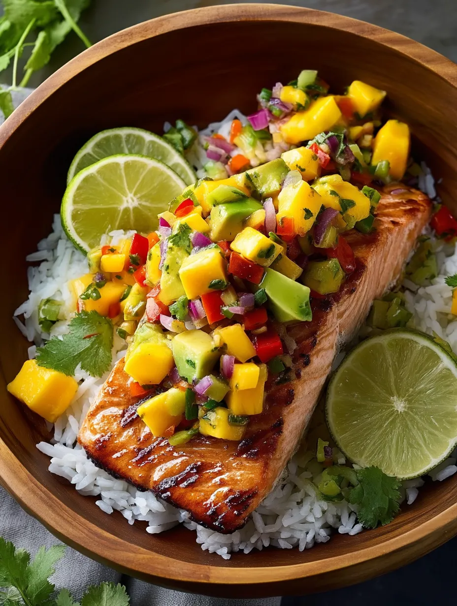 Lime-Grilled Salmon with Coconut Rice & Fresh Mango