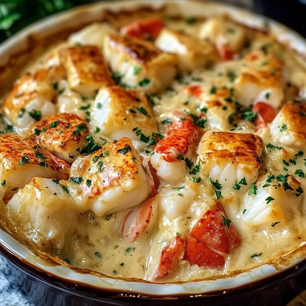 A lobster pot pie with a variety of seafood.