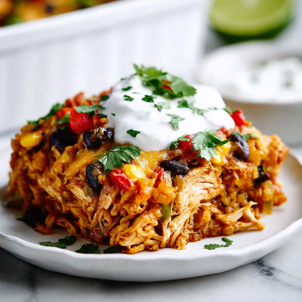 A plate of chicken burrito casserole.