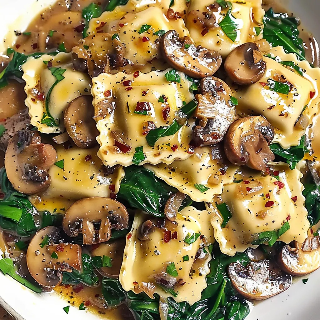 Mushroom Ravioli with Spinach.