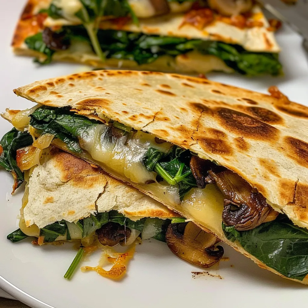 A plate of baked spinach mushroom quesadillas.