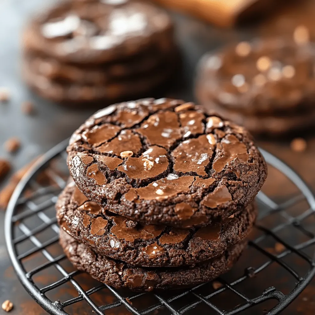A stack of chocolate cookies with chocolate drizzle.