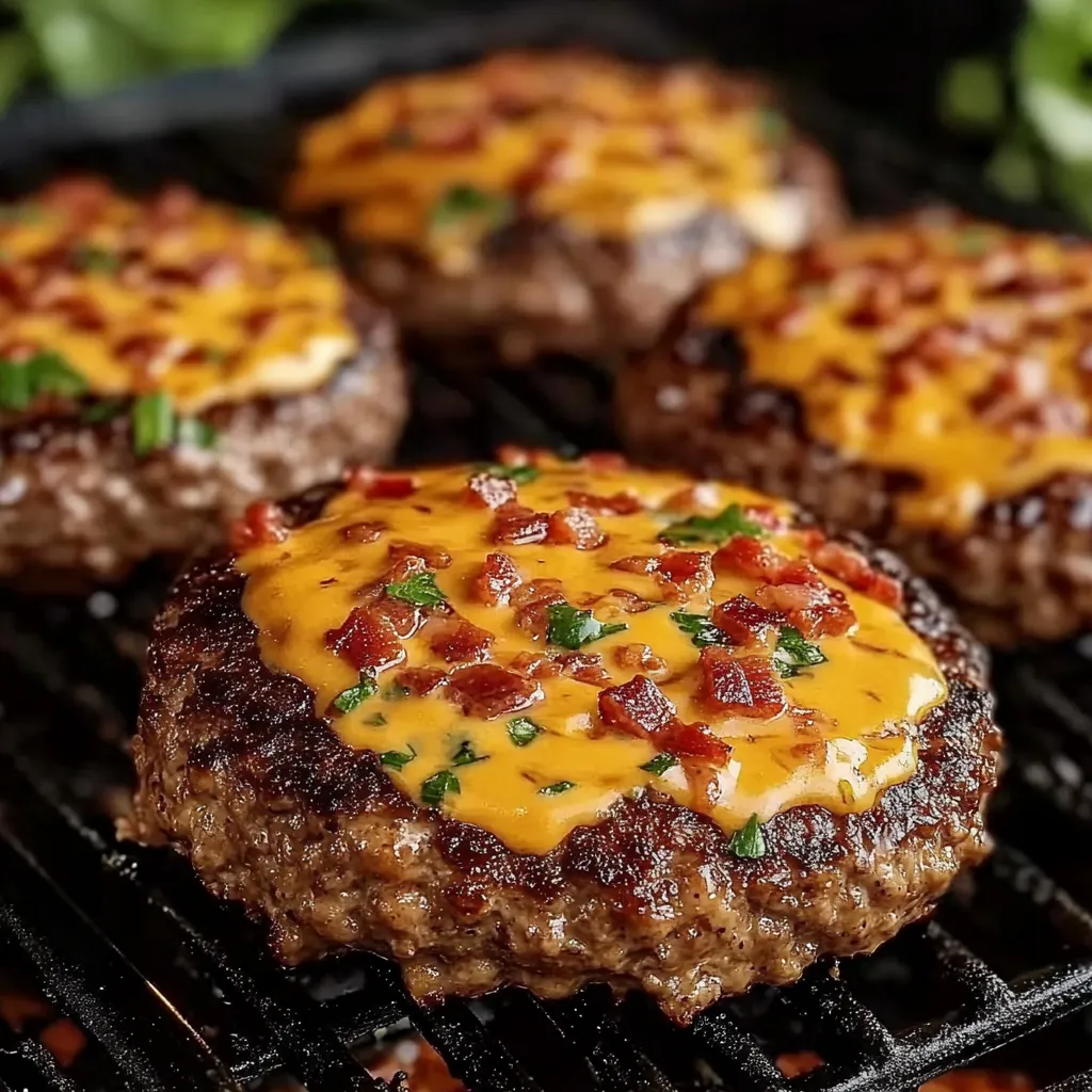 A close up of a burger with cheese and bacon on it.