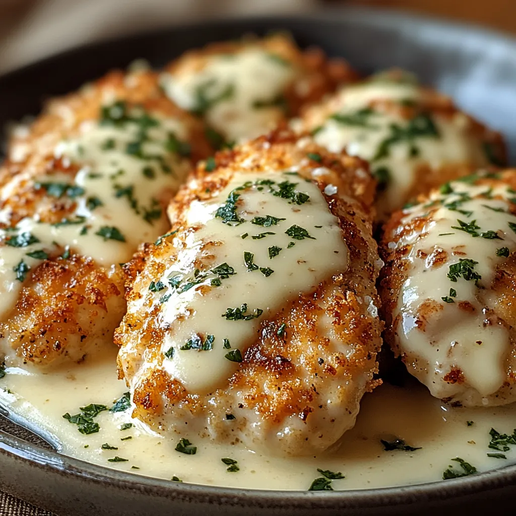 A plate of chicken covered in cheese.