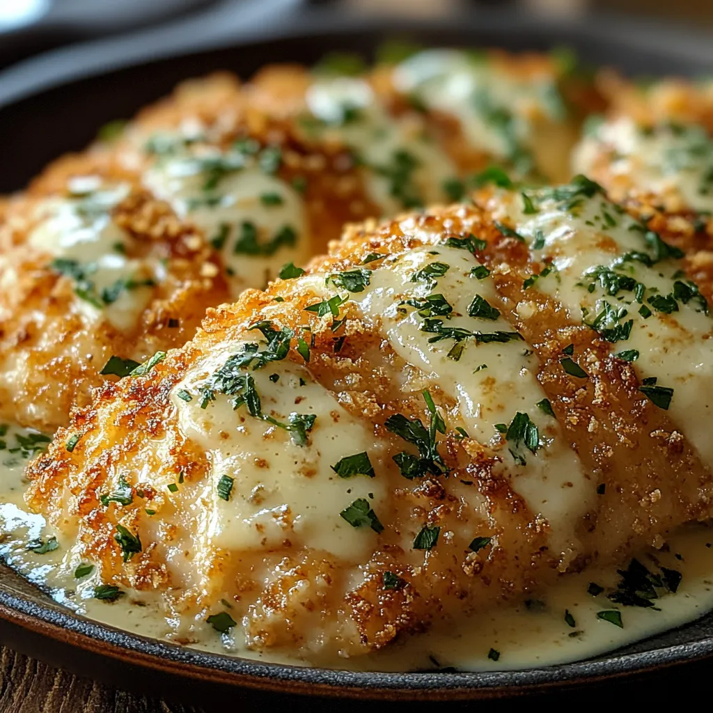 A dish of parmesan crusted chicken.