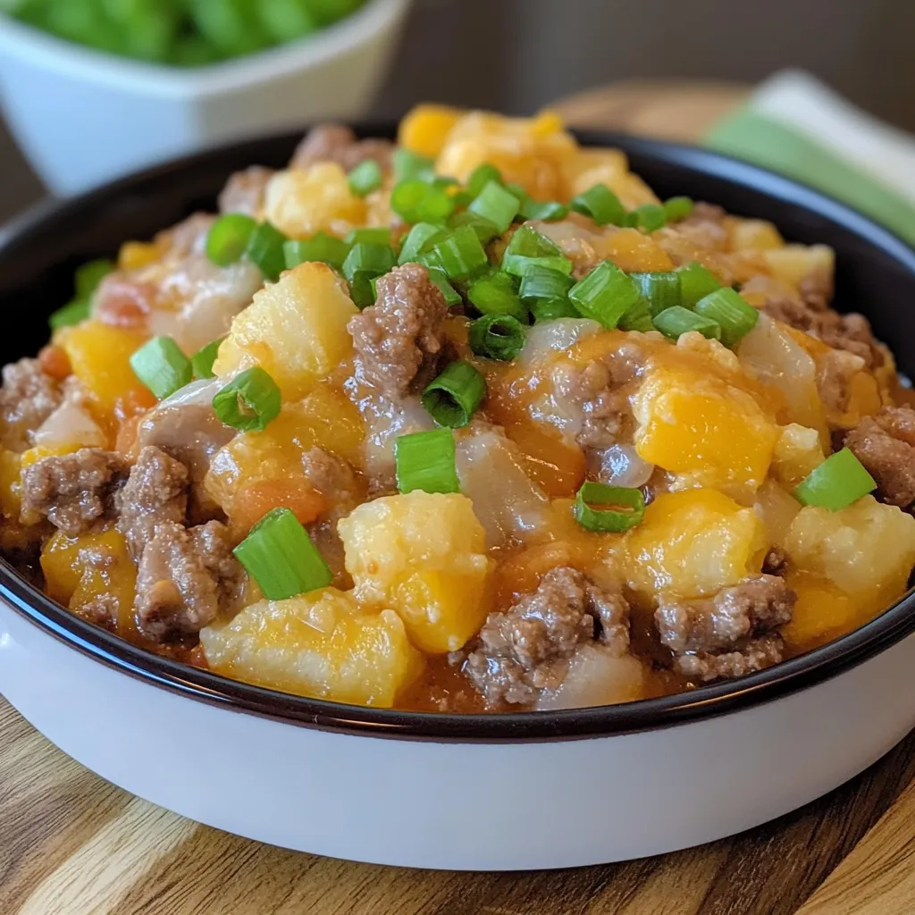 A bowl of food with green onions on top.