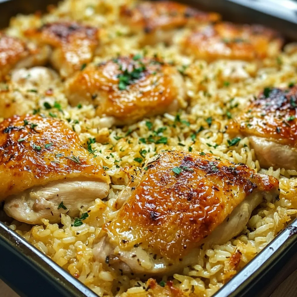 A dish of chicken and rice is cooked in the oven.