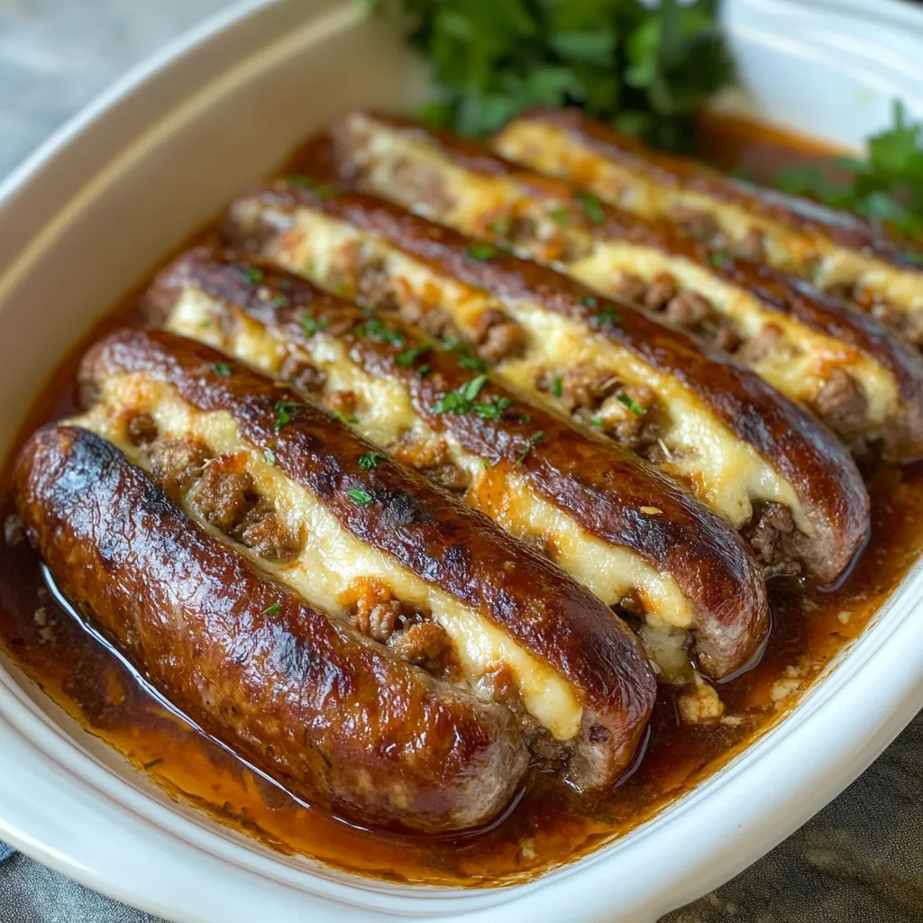 A plate of stuffed Italian sausage.