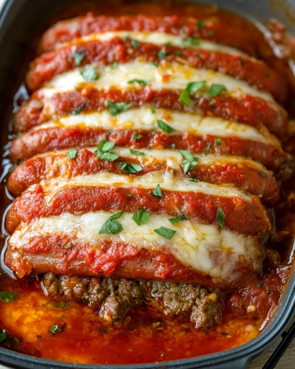 A dish of stuffed Italian sausage.