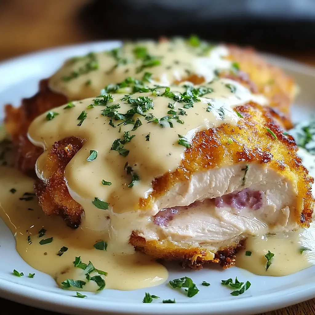 A plate of chicken cordon bleu.