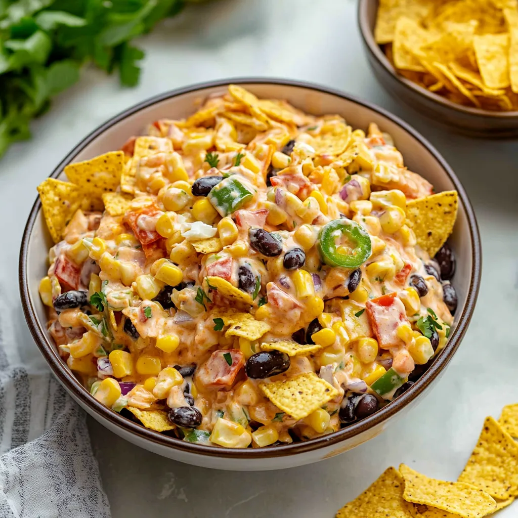 A bowl of Frito Corn Salad.