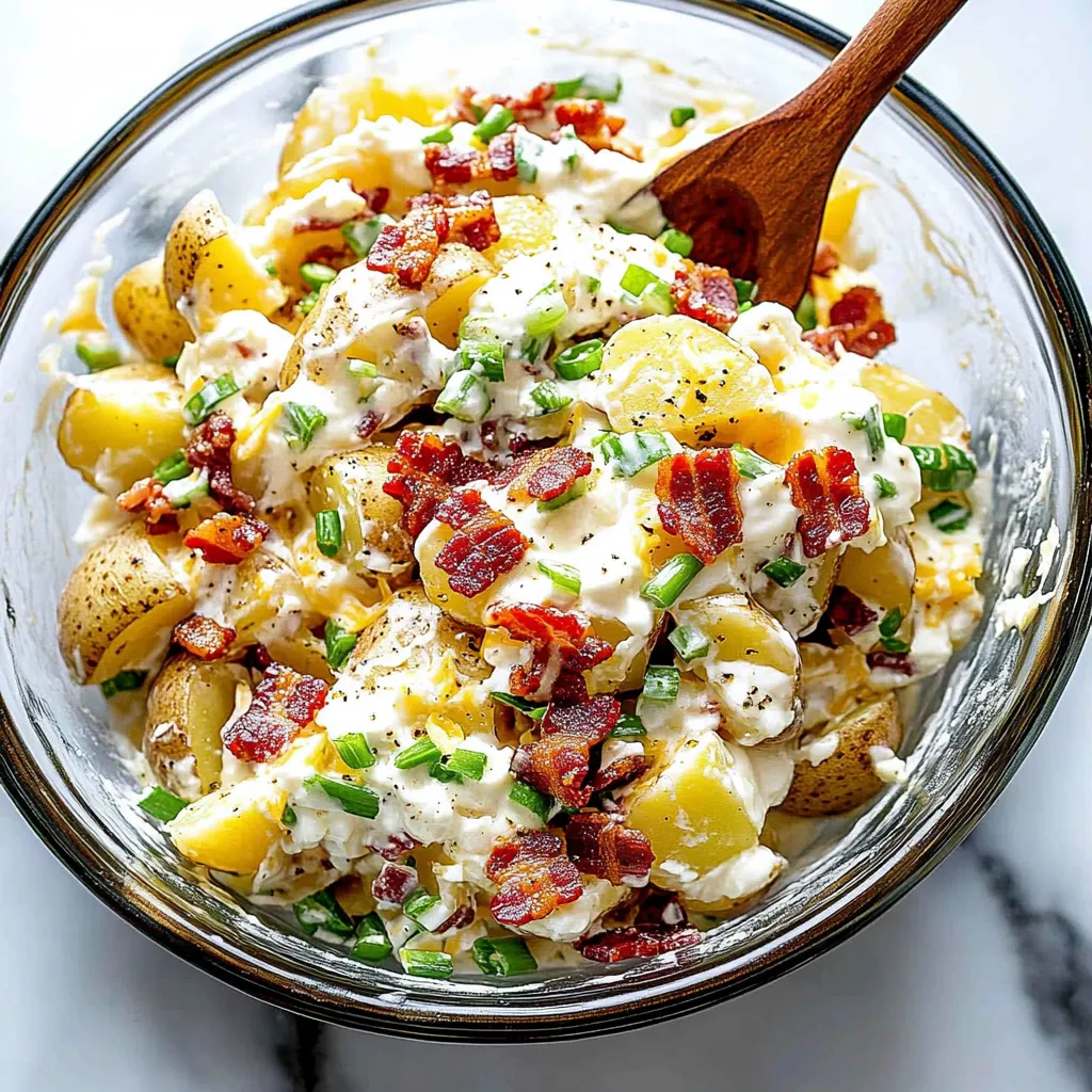 A bowl of loaded baked potato salad.